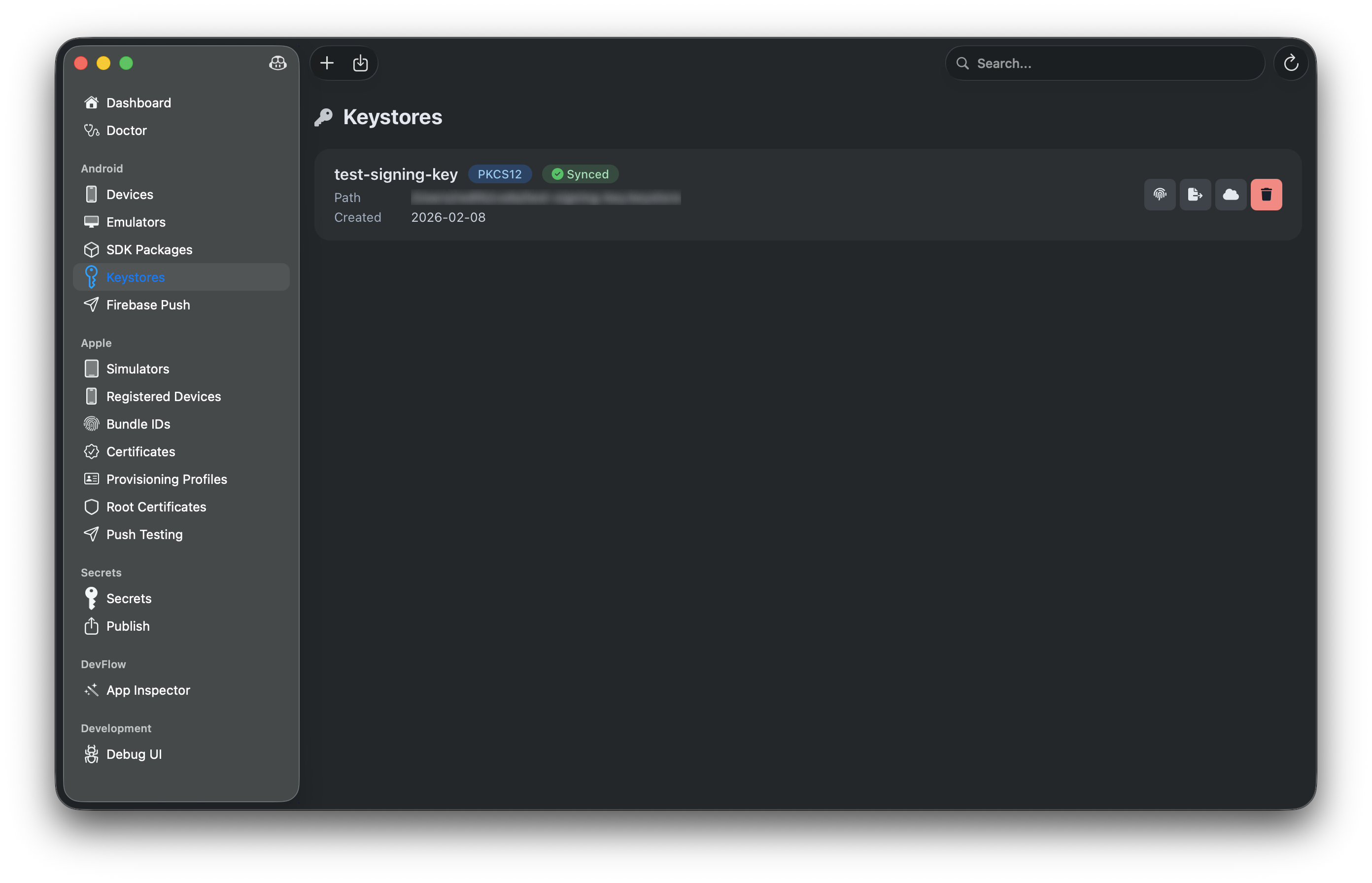 Android signing keystores with sync status