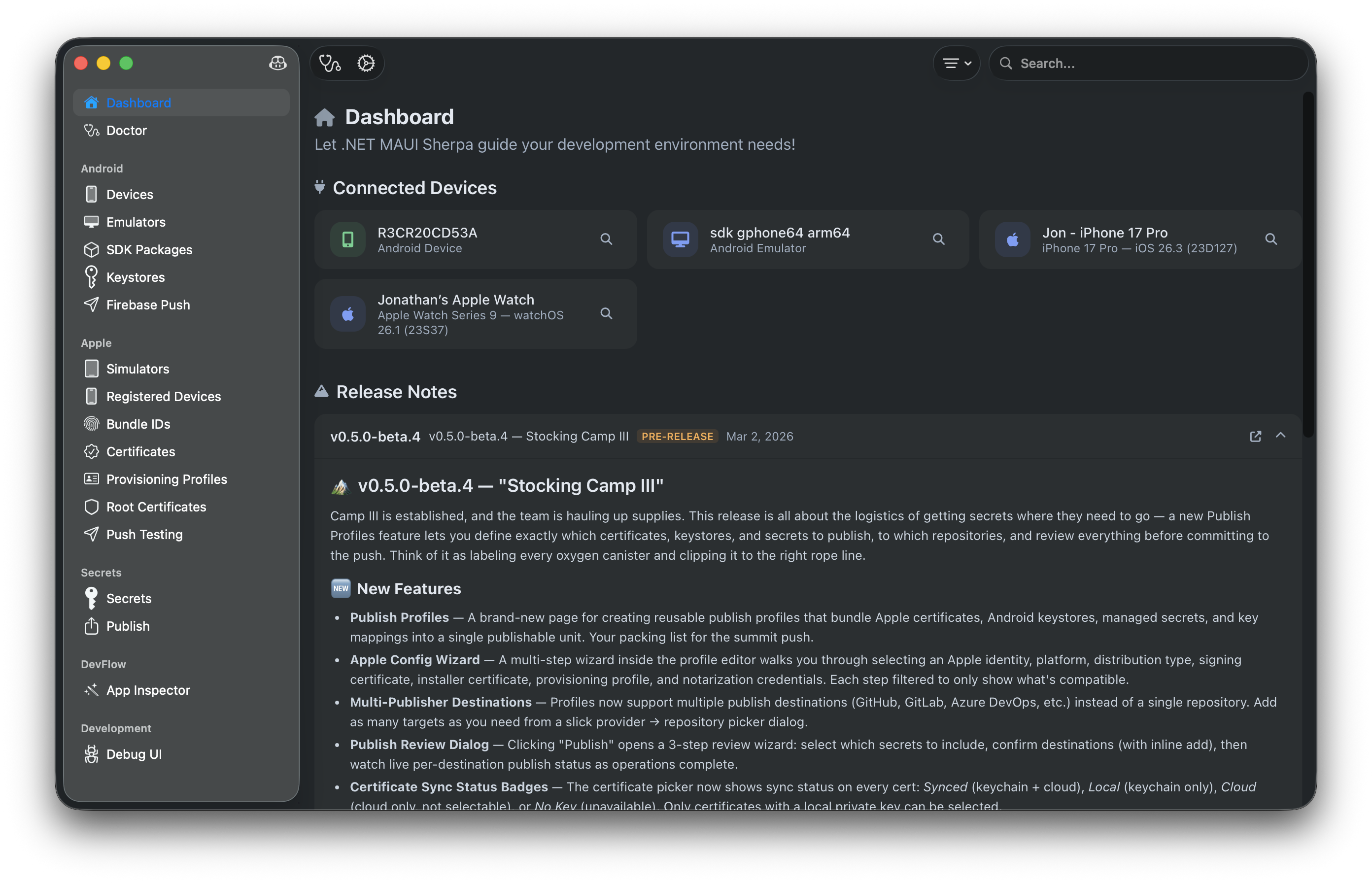 MAUI Sherpa Dashboard