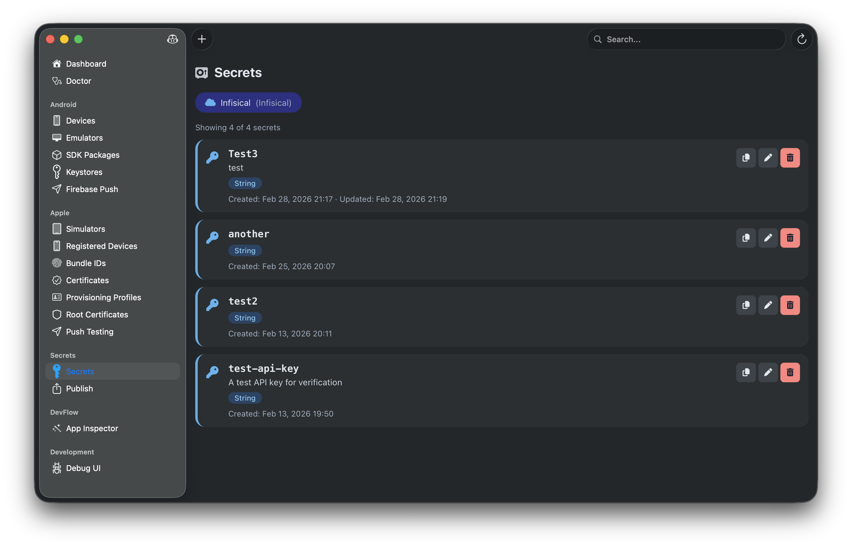 Cloud secrets key-value pairs with sync status